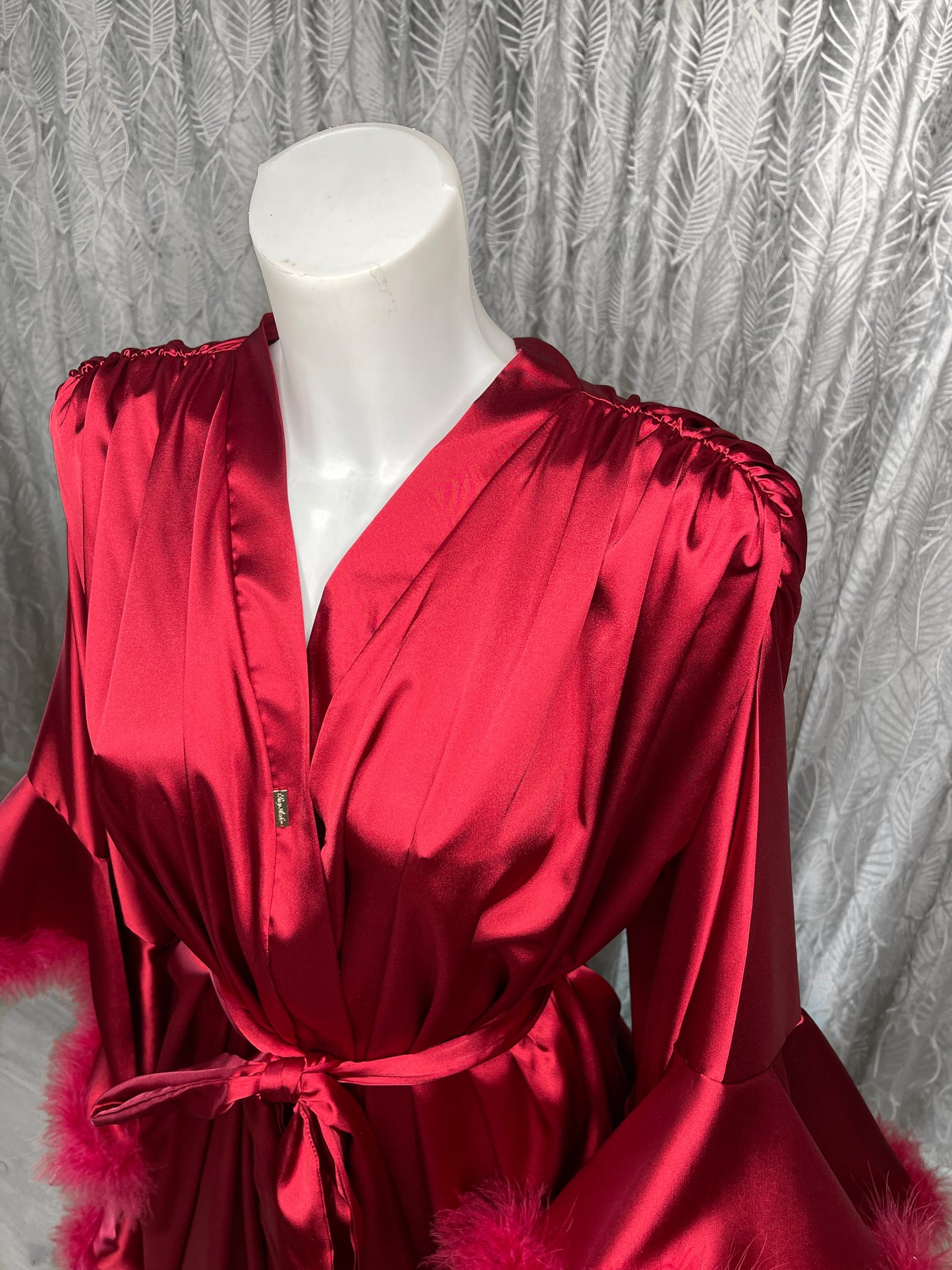 Crimson Red Hollywood Vintage Style Feather Robe