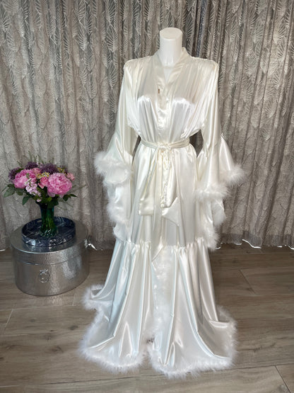 Long Ivory Bridal Vintage Hollywood Inspired Feather Robe