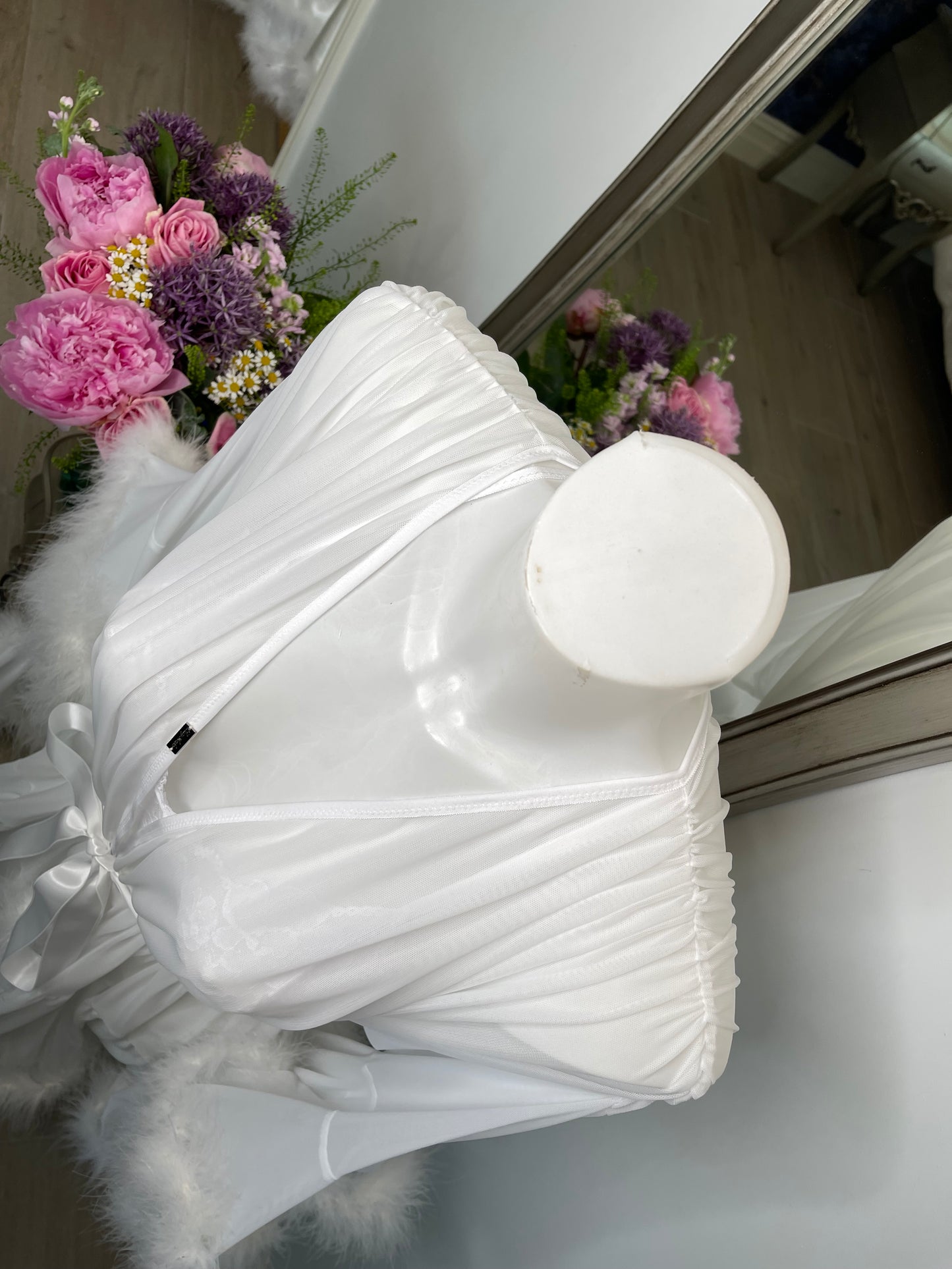 Short White Mesh Bridal Vintage Hollywood Inspired Feather Robe