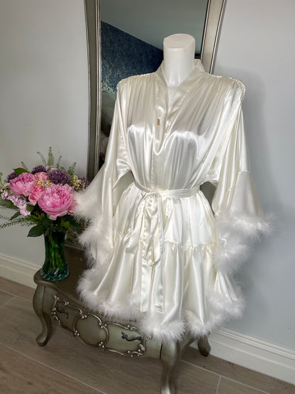 Short Ivory Bridal Pink Vintange Hollywood Inspired Feather Robe