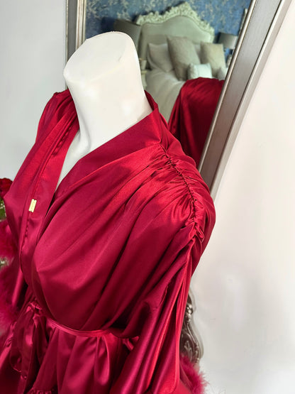Crimson Red Short Hollywood Vintage Style Feather Robe