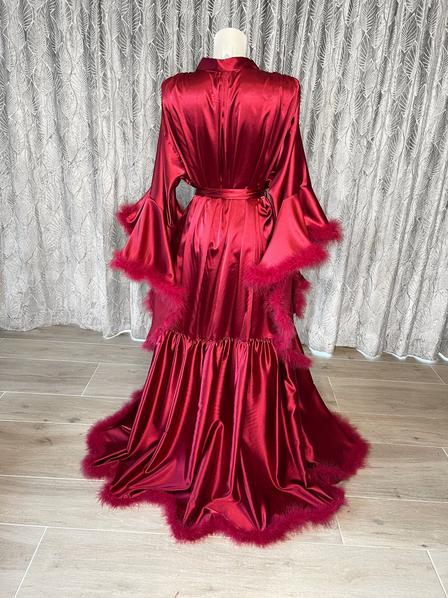 Crimson Red Hollywood Vintage Style Feather Robe