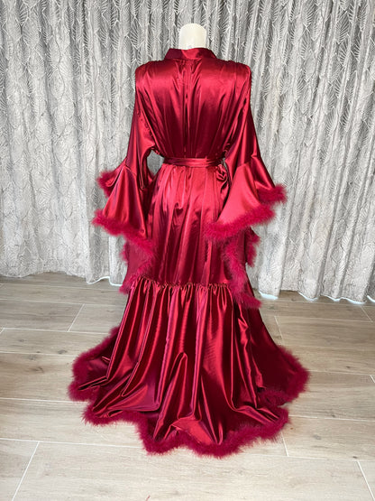 Crimson Red Hollywood Vintage Style Feather Robe