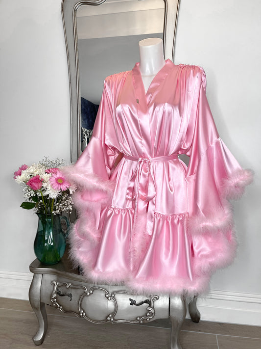Ophelia Pink Short Hollywood Vintage Style Feather Robe