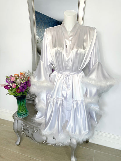 Short White Bridal Vintange Hollywood Inspired Feather Robe
