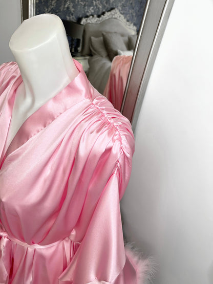 Ophelia Pink Short Hollywood Vintage Style Feather Robe