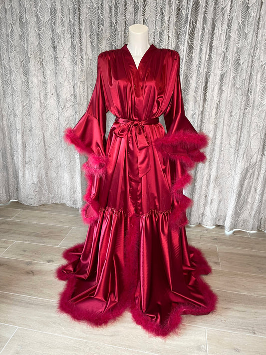 Crimson Red Hollywood Vintage Style Feather Robe