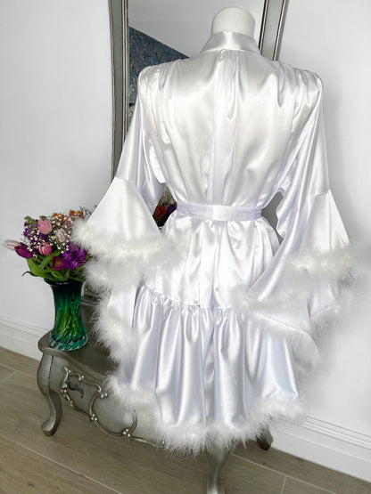 Short White Bridal Vintange Hollywood Inspired Feather Robe