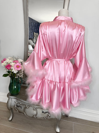 Ophelia Pink Short Hollywood Vintage Style Feather Robe