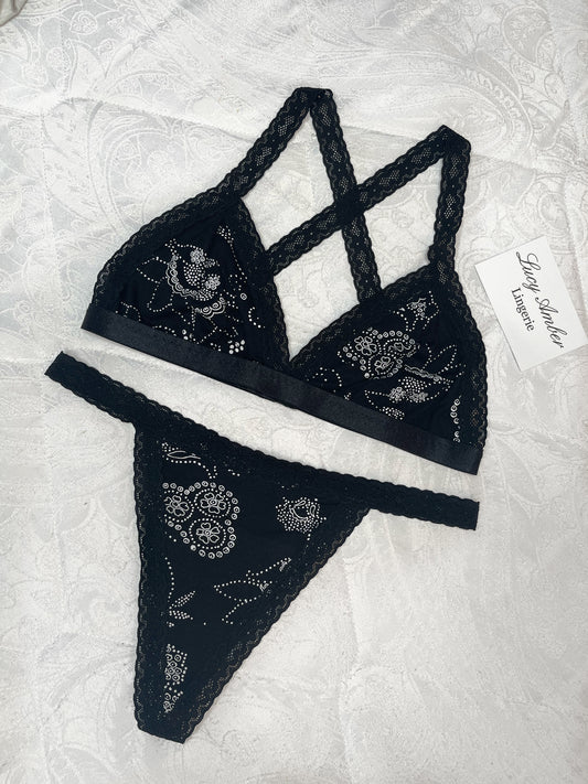 Black And White Jersey Lingerie Set