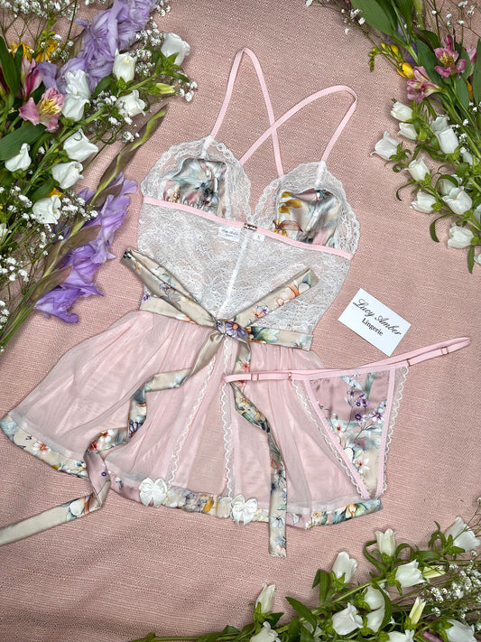 Flora Mesh Babydoll and Thong Set